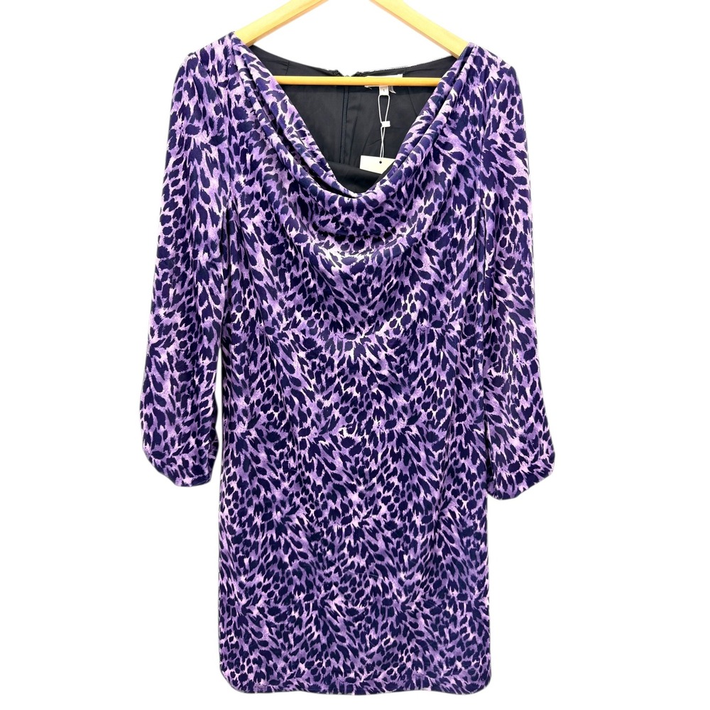 Tyler Boe Hailey Velvet Dress Animal Purple Cowl Neck Mini S NEW‎ Mob Wife